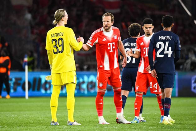 FOOTBALL : Paris Saint Germain vs FC Bayern Munich - Ligue des Champions - demi finale aller - 28 04 2026 Harry Kane (Bayern Munich) Matvey Safonov (Paris SG) ParisFrance  Copyright: xBaptistexAutissierx
