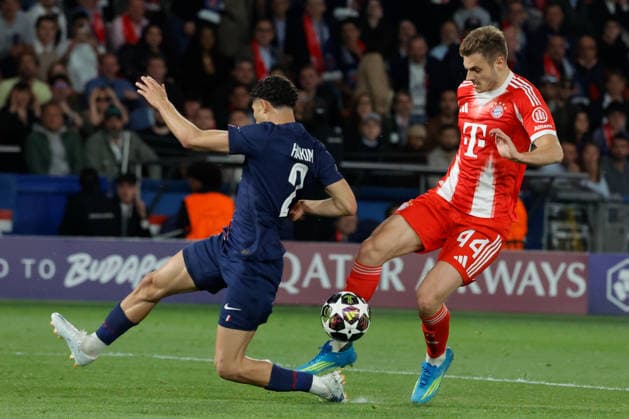 (260429) -- PARIS, April 29, 2026 -- PSG s Achraf Hakimi (L) vies with Bayern Munich s Josip Stanisic during the UEFA Champions League semi-final first leg football match between Paris Saint-Germain (PSG) and Bayern Munich at the Parc des Princes in Paris, France, April 28, 2026. (Photo by Xinhua) (SP)FRANCE-PARIS-FOOTBALL-UEFA CHAMPIONS LEAGUE-SEMI-FINAL-PSG VS BAYERN MUNICH HenrixSzwarc 