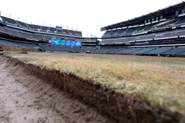 April 28, 2026, Washington Dc, Virginia, USA: Contractors work to prepare the field and the bleachers at Lincoln Financial Field, one of the stadiums hosting the 2026 FIFA World Cup, WM, Weltmeisterschaft, Fussball at Lincoln Financial Field in Philadelphia, USA, on April 28, 2026. Philadelphia Stadium will host six matches at the FIFA World Cup 2026, including one knockout-stage fixture on American Independence Day. The full match schedule for the biggest-ever FIFA World Cup has now been unveiled, giving the framework for the 104-game tournament featuring 48 teams across 16 host cities in three countries Ã Canada, Mexico, and the United States. Washington Dc USA - ZUMAs337 20260428_znp_s337_004 Copyright: xGentxShkullakux
