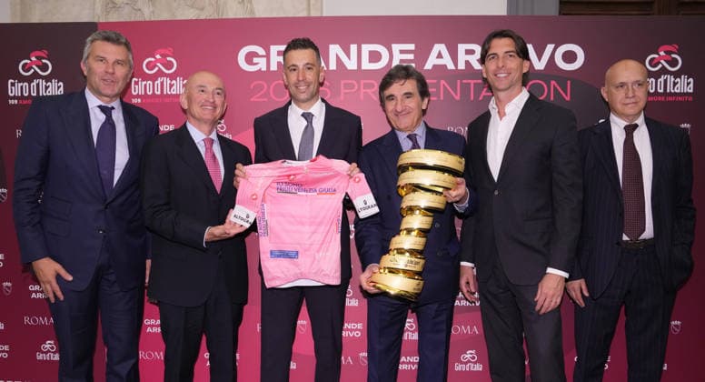 Paolo Bellino Francesco Castillo Vincenzo Nibali Urbano Cairo Alessandro Onorato Paolo Bellino Stefano Barigelli during the Presentation of the Grand Arrival of the 109th Giro d Italia at the Rome s Campidoglio, Italy - Wednesday April 29, 2026 - ( Photo by Alfredo Falcone LaPresse )  Copyright: xAlfredoxFalcone LaPressex