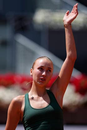 April 29, 2026, Madrid, Madrid, Spain: Anastasia Potapova of Austria reacts after winning against Karolina Pliskova of Czech Republic during the Mutua Madrid Open 2026, ATP, Tennis Herren Masters 1000 and WTA, Tennis Damen 1000, at La Caja Magica on April 29, 2026 in Madrid, Spain. Madrid Spain - ZUMAa181 20260429_zaa_a181_051 Copyright: xOscarxJ.xBarrosox