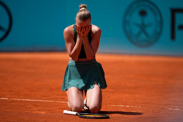 April 29, 2026, Madrid, Madrid, Spain: Anastasia Potapova of Austria reacts after winning against Karolina Pliskova of Czech Republic during the Mutua Madrid Open 2026, ATP, Tennis Herren Masters 1000 and WTA, Tennis Damen 1000, at La Caja Magica on April 29, 2026 in Madrid, Spain. Madrid Spain - ZUMAa181 20260429_zaa_a181_056 Copyright: xOscarxJ.xBarrosox