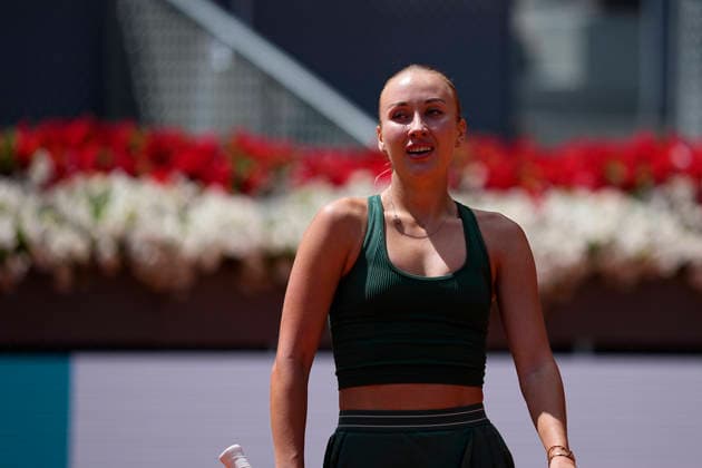 April 29, 2026, Madrid, Madrid, Spain: Anastasia Potapova of Austria reacts after winning against Karolina Pliskova of Czech Republic during the Mutua Madrid Open 2026, ATP, Tennis Herren Masters 1000 and WTA, Tennis Damen 1000, at La Caja Magica on April 29, 2026 in Madrid, Spain. Madrid Spain - ZUMAa181 20260429_zaa_a181_063 Copyright: xOscarxJ.xBarrosox
