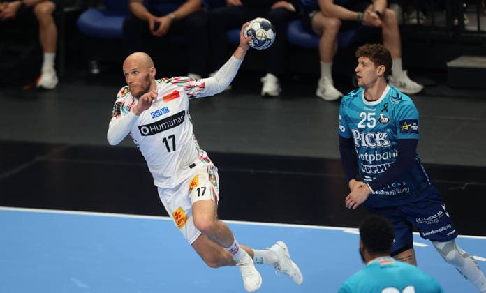 29.0.2026 Szeged(Hungary) OTP ,Bank Pick Szeged-SC Magdeburg 1 4 final EHF champions league men s handball Tim Hornke (L) SC Magdeburg,Sebastian Frimmel(R) Pick Szeged :
