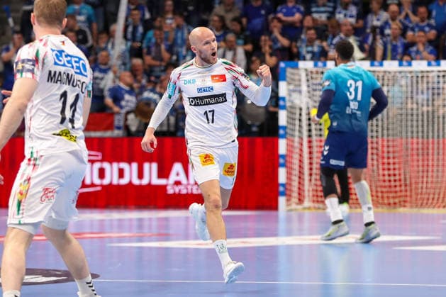 29.04.2026, xgox, Handball - EHF Champions League - 1 4 Finale Pick Szeged - SC Magdeburg v.l. Tim Hornke (Magdeburg, 17) Jubel, Torjubel, jubelt ueber das Tor, celebrate the goal, celebration Szeged