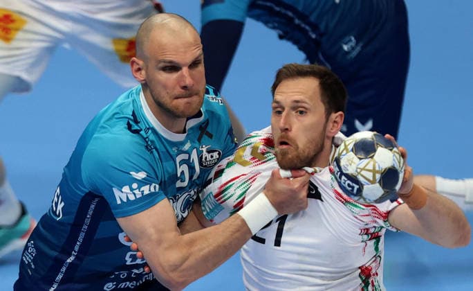 29.0.2026 Szeged(Hungary) OTP ,Bank Pick Szeged-SC Magdeburg 1 4 final EHF champions league men s handball Albin Lagergren (R) SC Magdeburg,Borut Mackovsek(L) Pick Szeged :