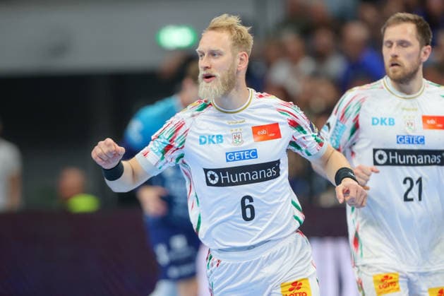 29.04.2026, xtgx, Handball, EHF Champions League 1 4 Finale, Pick Szeged - SC Magdeburg v.l. Matthias Musche (Magdeburg, 6) Jubel, Torjubel, jubelt ueber das Tor, celebrate the goal, celebration Szegend