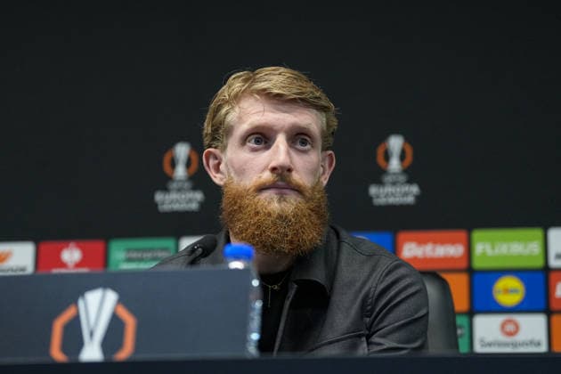 Jan-Niklas Beste (SC Freiburg, 19) Pressekonferenz, Presse, PK, Portugal, Fussball, UEFA Europa League, Halbfinale, Hinspiel, 2025 2026, SC Braga vs. SC Freiburg, 29.04.2026, Estadio Municipal de Braga, Braga, Braga Estadio Municipal de Braga Cavado Portugal Copyright: xArnexAmbergx