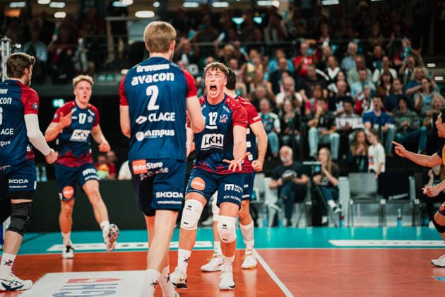 VBL: SVG Lüneburg vs. Berlin Recycling Volleys, 29.04.2026 Santeri Välimaa (SVG Lüneburg, 12) jubelt; Volleyball Bundesliga, Playoffs, Finale, Spiel 1: SVG Lüneburg vs. Berlin Recycling Volleys am 29.04.2026 in der LKH-Arena, Lüneburg Copyright: xBEAUTIFULxSPORTS Tonhäuserx