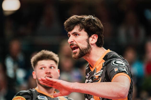VBL: SVG Lüneburg vs. Berlin Recycling Volleys, 29.04.2026 Jake Hanes (Berlin Recycling Volleys, 22) jubelt; Volleyball Bundesliga, Playoffs, Finale, Spiel 1: SVG Lüneburg vs. Berlin Recycling Volleys am 29.04.2026 in der LKH-Arena, Lüneburg Copyright: xBEAUTIFULxSPORTS Tonhäuserx