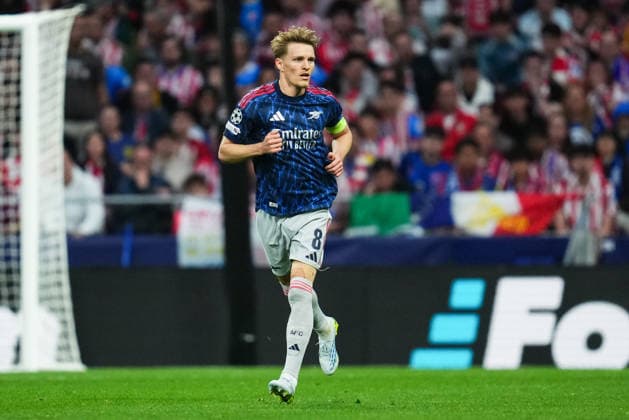 260429 Martin odegaard of Arsenal during the UEFA Champions League semifinal match between Atletico Madrid and Arsenal on April 29, 2026 in Madrid. Photo: Bagu Blanco BILDBYRAN COP 18 XY0118 fotboll football soccer fotball uefa champions league champions league semifinal semifinals atletico madrid arsenal bbeng Copyright: BAGUxBLANCO BB260429BB324
