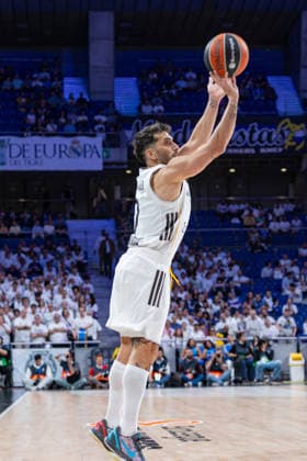 ESP: Real Madrid v Hapoel IBI Tel Aviv Euroleague PlayOff Game 1 Facundo Campazzo of Real Madrid shoots for three during the Euroleague match, PlayOff Game 1, between Real Madrid and Hapoel IBI Tel Aviv played at Movistar Arena Stadium on April 29 2026 in Madrid Spain Madrid Spain Basketball Copyright: xAlbaxPachecox xAgenciaxLOFx