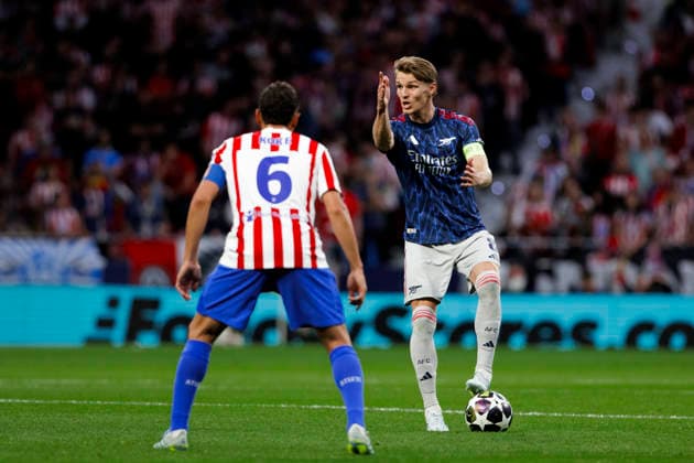 UEFA champions league - Atletico de Madrid vs Arsenal MADRID,SPAIN - 29 April:Martin Odegaard of Arsenal and Koke Resurreccion of Atletico de Madrid in action during the UEFA Champions League 2025 26 semifinal first Leg match between Atletico de Madrid and Arsenal at Riyadh Air Metropolitano Stadium. (Photo by Guille Martinez f22photo) Madrid Riyadh Air Metropolitano Stadium Spain Copyright: xGuillermoxMartinezx