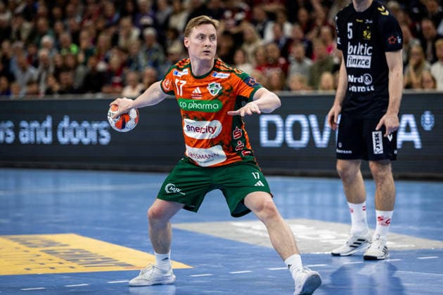 FLENSBURG, GERMANY - APRIL 29: August Pedersen (Recken - TSV Hannover-Burgdorf, 17) during the EHF European League quarter-final match between SG Flensburg-Handewitt vs Recken - TSV Hannover-Burgdorf at GP JOULE Arena, on matchday April 29, 2026 in Flensburg, Germany. Schleswig-Holstein Germany Copyright: xMarioxM.xKobergx