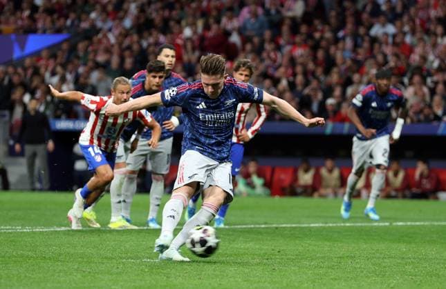 Viktor Gyökeres of Arsenal scores a goal to make the score 0-1 Atletico Madrid v Arsenal, UEFA Champions League, Semi Final, First Leg, Football, Riyadh Air Metropolitano, Madrid, Spain - 29 Apr 2026Madrid Riyadh Air Metropolitano Spain EDITORIAL USE ONLY No use with unauthorised audio, video, data, fixture lists, club league logos or live services. Online in-match use limited to 120 images, no video emulation. No use in betting, games or single club league player publications.  Copyright: xKieranxMcManus Shutterstockx 16847970an