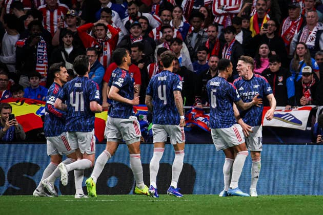 UEFA Champions League semifinals: Atletico de Madrid vs Arsenal April 29, Madrid, Madrid, Spain: Viktor Gyokeres of Arsenal celebrates his goal during UEFA Champions League 2025 26 match beetween Atletico de Madrid and Arsenal at Riyadh Air Metropolitano on April 29, 2026, in Madrid, Spain. Madrid Spain Madrid Madrid Spain Real Madrid C.F. v Manchester City - UEFA Champions League 2025 Copyright: xAlejandroxMatiasx
