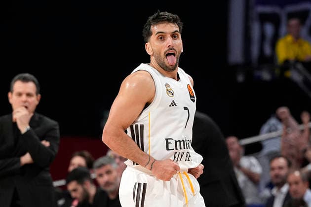 REAL MADRID v HAPOEL IBI TEL AVIV. EUROLEAGUE 2025 2026. PLAY OFFS. GAME 1 Real Madrid s Facundo Campazzo celebrates during Euroleague Play-offs Game 1 match. April 29, 2026. (ALTERPHOTOS Acero) MadridSpain  Copyright: xAcerox