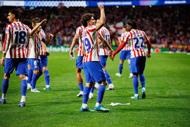 Julian Alvarez seen celebrating after scoring goal during UEFA Champions League semifinal game between teams of Atletico de Madrid and Arsenal FC (Maciej Rogowski Ball Raw Images) Madrid Riyadh Air Metropolitano Spain Copyright: xMaciejxRogowskix maciejrogowski_atletico_arsenal_2526-14