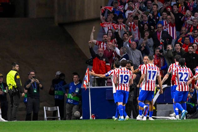 April 29, 2026, Madrid, Madrid, Spain: JULIAN ALVAREZ of Atletico de Madrid celebrates with teammates after scoring during the Champions League first semifinal match between ATLETICO DE MADRID and ARSENAL FOOTBALL CLUB, held on April 29, 2026, at the Riyadh Air Metropolitano, Madrid, Spain. ATLETICO DE MADRID Vs ARSENAL FOOTBALL CLUB Champions League Match, Season 25 26 (04.29.26) - ZUMAc312 20260429_zsp_c312_270 Copyright: xOscarxManuelxSanchezx