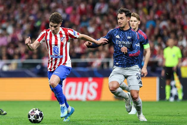 April 29, 2026, Madrid, Madrid, Spain: Julian Alvarez of Atletico de Madrid and Martin Zubimendi of Arsenal FC in action during the UEFA Champions League 2025 26 League Semi Final First Leg match between Atletico de Madrid and Arsenal FC at Riyadh Air Metropolitano on April 29, 2026, in Madrid, Spain. Madrid Spain - ZUMAa181 20260429_zaa_a181_321 Copyright: xIrinaxR.xHipolitox