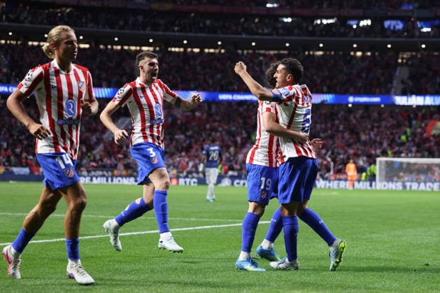 April 29, 2026, Madrid, Madrid, Spain: Julian Alvarez of Atletico de Madrid celebrates a goal with teammates during the UEFA Champions League 2025 26 League Semi Final First Leg match between Atletico de Madrid and Arsenal FC at Riyadh Air Metropolitano on April 29, 2026, in Madrid, Spain. Madrid Spain - ZUMAa181 20260429_zaa_a181_359 Copyright: xDennisxAgyemanx