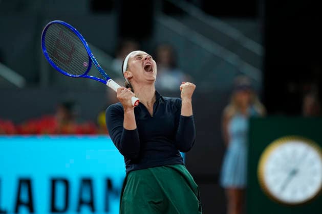 April 29, 2026, Madrid, Madrid, Spain: Marta Kostyuk of Ukraine reacts after winning against Linda Noskova of Czech Republic during the Mutua Madrid Open 2026 at La Caja Magica on April 29, 2026 in Madrid, Spain. Madrid Spain - ZUMAa181 20260429_zaa_a181_344 Copyright: xOscarxJ.xBarrosox