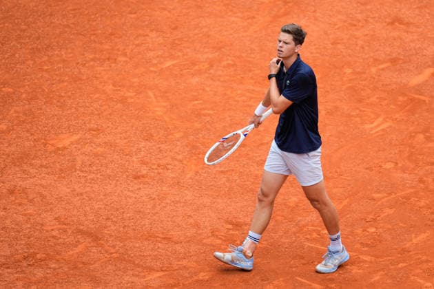 April 30, 2026, Madrid, Madrid, Spain: Alexander Blockx of Belgium reacts against Casper Ruud of Norway during the Mutua Madrid Open 2026 at La Caja Magica on April 30, 2026 in Madrid, Spain. Mutua Madrid Open 2026 - Day 11  - ZUMAa181 20260430_zaa_a181_009 Copyright: xDennisxAgyemanx