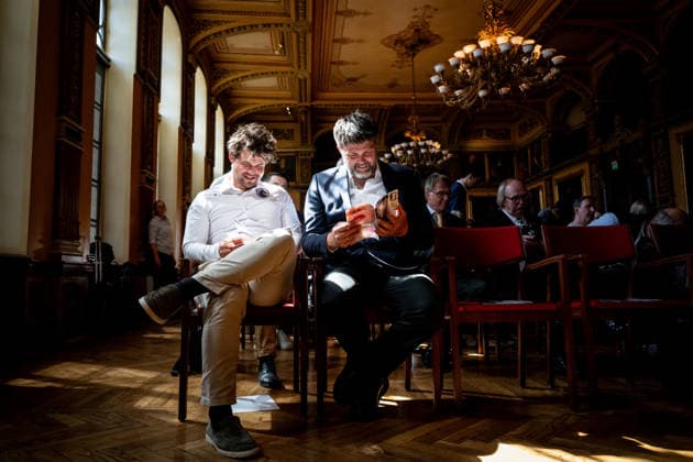 260430 Magnus Carlsen with his coach Peter Heine Nielsen during the draw ceremony ahead of the TePe Sigeman & Co Chess Tournament on April 30, 2026 in Malmö. Photo: Petter Arvidson BILDBYRAN kod PA PA1201 Chess schack bbeng pressträff TePe Sigeman Co Chess Tournament *** 260430 Magnus Carlsen with his coach Peter Heine Nielsen during the draw ceremony ahead of the TePe Sigeman Co Chess Tournament on April 30, 2026 in Malmö Photo Petter Arvidson BILDBYRAN kod PA PA1201 Chess schack bbeng pressträff TePe Sigeman Co Chess Tournament  Copyright: PETTERxARVIDSON BB260430PA020