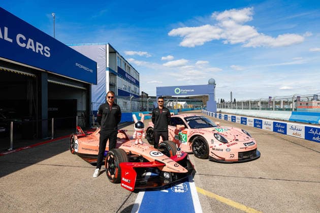 2026 FORMULA E BERLIN ePRIX WEHRLEIN Pascal (ger), Porsche Formula E Team, Porsche 99X Electric, portrait, MULLER Nico (swi), Porsche Formula E Team, Porsche 99X Electric, portrait,Porsche 911 RSR Pink Pig Porsche Formula E Team, Porsche 99X Electric, during the Berlin ePrix, 7th and 8th round of the 2025-26 ABB FIA Formula E World Championship, WM, Weltmeisterschaft on the Tempelhof Airport Street Circuit from May 1 to 3, 2026 in Berlin, Germany - BerlinGermany  Copyright: xFREDERICxLExFLOCxHx