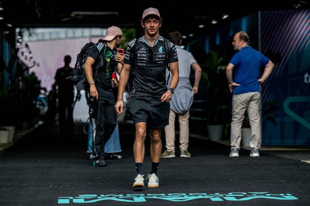MIAMI, FLORIDA, UNITED STATES: Andrea Kimi Antonelli, racing for the Mercedes team during the 2026 Formula 1 Miami Grand Prix at the Miami International Autodrome in Miami, Florida, United States