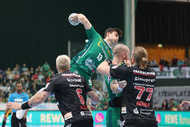Handball DAIKIN HBL, SC DHfK Leipzig - HC Erlangen; 30.04.2026 Matej Klima (13, SC DHfK Leipzig) steigt zum Wurf hoch. Handball, DAIKIN HBL, 1. Bundesliga, Saison 2025 2026, 30. Spieltag: SC DHfK Leipzig vs. HC Erlangen am 30.04.2026 in der Quarterback Immobilien Arena Leipzig. Copyright: xBEAUTIFULxSPORTS JanxKaeferx
