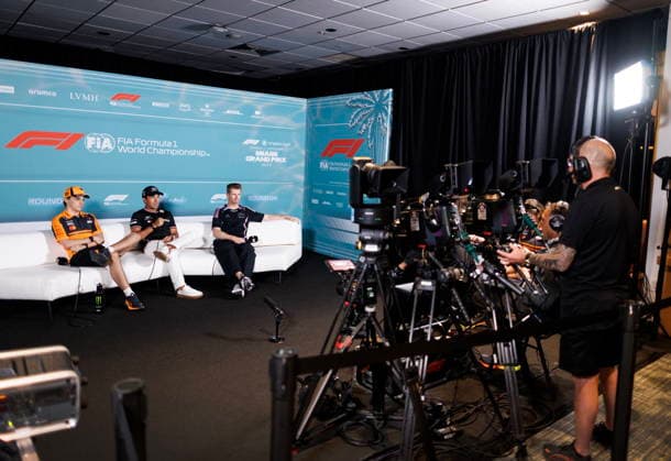 F1 2026 Miami GP arrivals and press conference, PK, Pressekonferenz (L-R) McLaren driver Oscar Piastri of Australia, Cadillac driver Sergio Perez of Mexico and Audi driver Nico Hulkenberg of Germany attend a press conference for the Formula 1 Miami Grand Prix, in Miami Gardens, Florida, USA, 30 April 2026. The 2026 Formula 1 Miami Grand Prix is held on 03 May at the Miami International Autodrome. MIAMI FLORIDA United States  Copyright: xCRISTOBALxHERRERA-ULASHKEVICHx