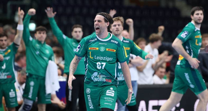 Leipzig, 30.04.2026, Arena Leipzig, Handball, Bundesliga, 30.Spieltag , SC DHfK Leipzig vs. HC Erlangen , Im Bild; Dean Bombac ( 67, DHfK). , Nur zur redaktionellen Nutzung. Only editorial use. , DHB HBL regulations prohibit any use of photographs as image sequences and or quasi-video. ,
