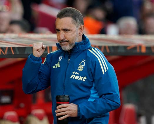 Nottingham, England, 30th April 2026. Victor Pereira manager of Nottingham Forest during the Nottingham Forest vs Aston Villa UEFA Europa League Semi Final 1st leg match at the City Ground, Nottingham. Picture credit should read: Andrew Yates Sportimage EDITORIAL USE ONLY. No use with unauthorised audio, video, data, fixture lists, club league logos or live services. Online in-match use limited to 120 images, no video emulation. No use in betting, games or single club league player publications. SPI_032_AY_Forest_Villa SPI-4767-0033