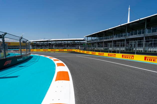 Turn two is seen before the Formula One Miami Grand Prix at the Miami International Autodrome in Miami Gardens, Florida on Thursday, April 30, 2026.  MIA202604300412 GREGxNASH