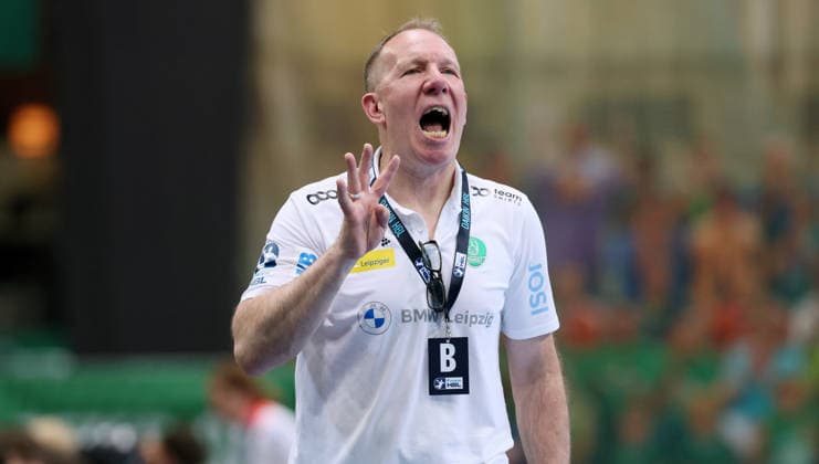 Leipzig, 30.04.2026, Arena Leipzig, Handball, Bundesliga, 30.Spieltag , SC DHfK Leipzig vs. HC Erlangen , Im Bild; Trainer Frank Carstens, DHfK Leipzig. , Nur zur redaktionellen Nutzung. Only editorial use. , DHB HBL regulations prohibit any use of photographs as image sequences and or quasi-video. ,