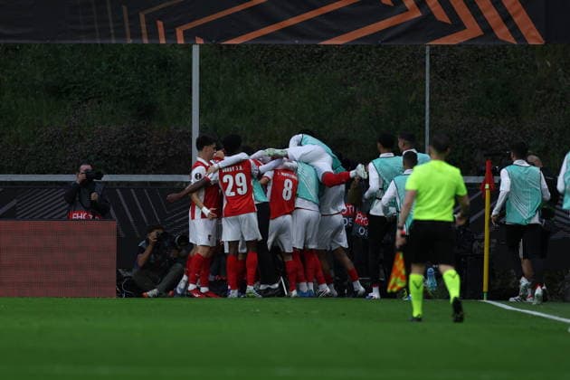 April 30, 2026, Braga, Braga, Portugal: BRAGA, PORTUGAL - APRIL 30: Demir Ege TÄÂ±knaz of SC Braga celebrates goal during UEFA Europa League 2025 26 Semi-Final First Leg match between SC Braga and Club Freiburg at Estadio Municipal de Braga on April 30, 2026 in Braga, Portugal. UEFA Europa League 2025 26 Semi-Final First Leg Match SC Braga And Sport-Club Freiburg  - ZUMAe141 20260430_zsp_e141_007 Copyright: xLuisxEirasx
