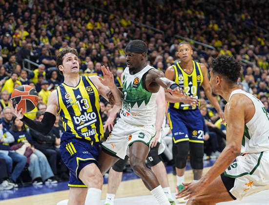 Fenerbahce Beko v Zalgiris - EuroLeague ISTANBUL, TURKIYE - APRIL 30: Tarik Biberovic (13) of Fenerbahce Beko in action against Sylvain Francisco (3) of Zalgiris during the EuroLeague play-off second match between Fenerbahce Beko and Zalgiris at Ulker Sports and Event Hall in Istanbul, Turkiye on April 30, 2026. Esra Bilgin Anadolu Istanbul Turkey. Editorial use only. Please get in touch for any other usage.  Copyright: x2026xAnadoluxEsraxBilginx