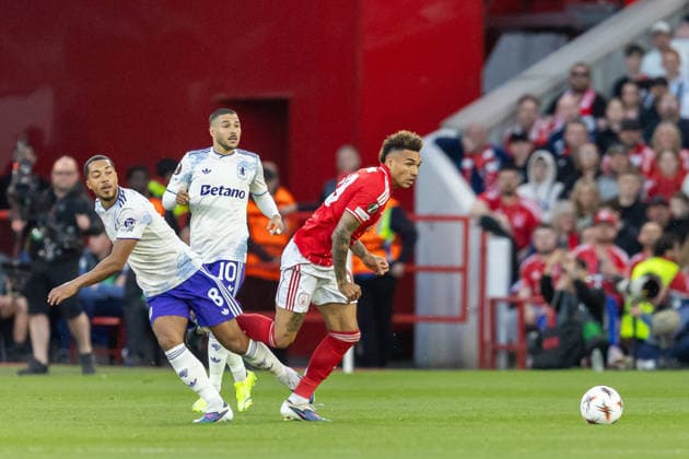 Nottingham Forest v Aston Villa, Europa League, Semi Final First Leg Aston Villa midfielder Youri Tielemans (8) plays a pass during the Europa League semi-final 1st leg match between Nottingham Forest and Aston Villa at the City Ground, Nottingham, UK on 30 April 2026. Nottingham City Ground Nottinghamshire UK Editorial use only , Copyright: xManjitxNarotrax PSI-24183-0014