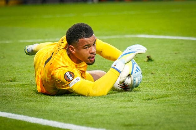 Portugal: Fussball Europa League 2025 - 2026, Halbfinale - Sporting Braga vs SC Freiburg - Estadio Municipal de Braga (POR): Noah Atubolu (SC Freiburg, 01) Copyright: xJOERANxSTEINSIEKx