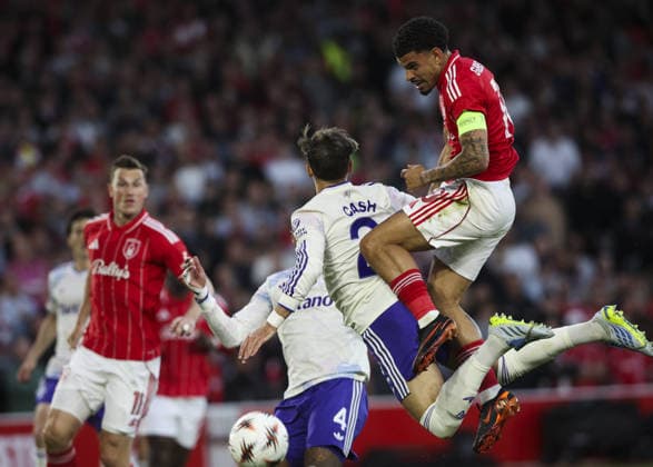 Nottingham Forest v Aston Villa, UEFA Europa League, Semi Final 1st leg 30.04.26 Nottingham Forest v Aston Villa, UEFA Europa League, Semi Final 1st leg Bradley Ormesher The Times Morgan Gibbs-White of Nottingham Forest heads at goal  Copyright: xBradleyxOrmesherx NINTCHDBPICT001077339708