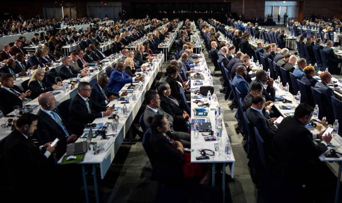 April 30, 2026, Vancouver, Bc, CANADA: Members listen during the 76th FIFA Congress, in Vancouver, on Thursday, April 30, 2026. Canada News - April 30, 2026  - ZUMAc35_ 20260430_zaf_c35_086 Copyright: xEthanxCairnsx