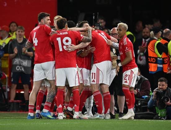 Chris Wood of Nottingham Forest celebrates after scoring the team s first goal Nottingham Forest v Aston Villa, UEFA Europa League, Semi Final, First Leg, Football, City Ground, Nottingham, UK - 30 Apr 2026Nottingham City Ground United Kingdom EDITORIAL USE ONLY No use with unauthorised audio, video, data, fixture lists, club league logos or live services. Online in-match use limited to 120 images, no video emulation. No use in betting, games or single club league player publications. Copyright: xAnnaxGowthorpe Shutterstockx 16847974au
