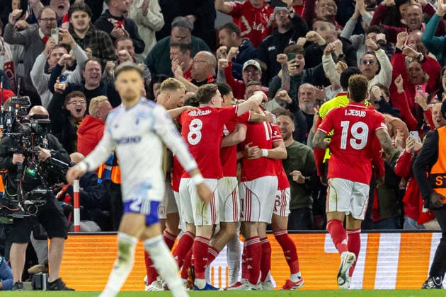 Nottingham Forest v Aston Villa, Europa League, Semi Final First Leg GOAL scores 1-0 Nottingham Forest forward Chris Wood (11) scores from penalty and celebrates during the Europa League semi-final 1st leg match between Nottingham Forest and Aston Villa at the City Ground, Nottingham, UK on 30 April 2026. Nottingham City Ground Nottinghamshire UK Editorial use only , Copyright: xManjitxNarotrax PSI-24183-0047