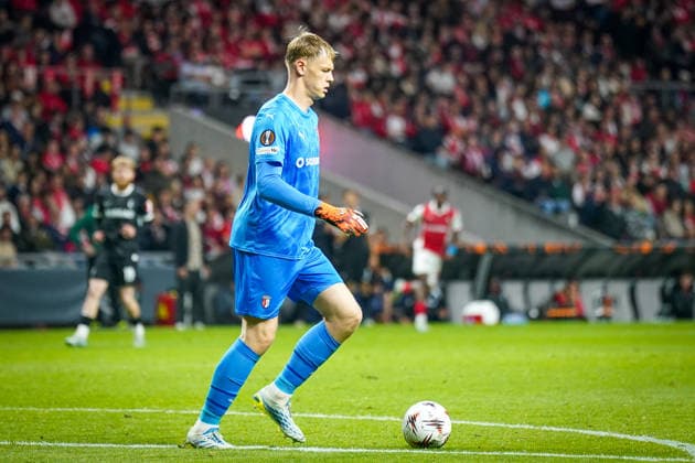 Portugal: Fussball Europa League 2025 - 2026, Halbfinale - Sporting Braga vs SC Freiburg - Estadio Municipal de Braga (POR): Lukas Hornicek (SC Braga, 1) Copyright: xJOERANxSTEINSIEKx