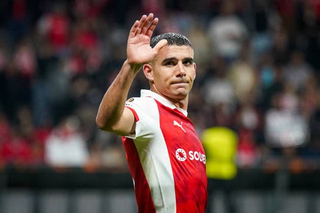 Portugal: Fussball Europa League 2025 - 2026, Halbfinale - Sporting Braga vs SC Freiburg - Estadio Municipal de Braga (POR): Victor Gomez (SC Braga, 2) Freude, Emotionen, Jubel. Geste, Gestik, Emotion, Mimik, Gesichtsausdruck Copyright: xJOERANxSTEINSIEKx