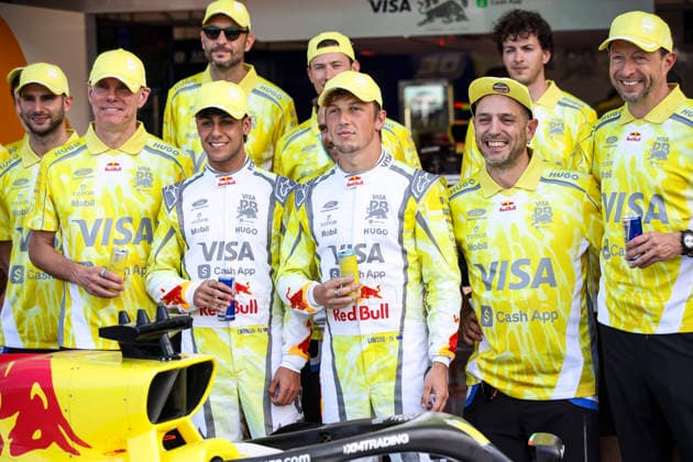 F1 - MIAMI GRAND PRIX 2026 BAYER Peter, CEO of Visa Cash App RB F1 Team, portrait LINDBLAD Arvid (gbr), Visa Cash App RB F1 Team VCARB03, portrait LAWSON Liam (nzl), Visa Cash App RB F1 Team VCARB03, portrait special car livery during the Formula 1 Miami Grand Prix 2026, 4th round of the 2026 Formula One World Championship, WM, Weltmeisterschaft from May 1 to 3, 2026 on the Miami International Autodrome, in Miami Gardens, USA - Miami GardensUnited States Copyright: xXavixBonillax