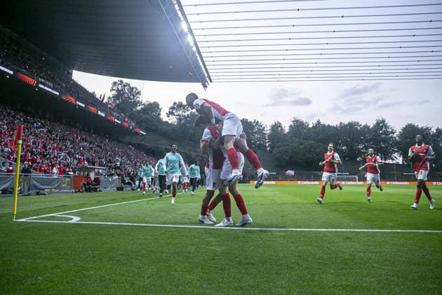 Demir Ege T?knaz of SC Braga celebrates after scoring teams first goal during the UEFA Europa League match between SC Braga vs SC Freiburg at Estadio Municipal de Braga on April 30th,2026 (Photo by Joao Bravo Sports Press Photo) Copyright: xJoaoxBravo SportsxPressxPhotox Sportspressphoto_SPR138661