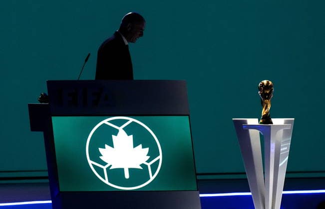 April 30, 2026, Vancouver, Bc, CANADA: FIFA president Gianni Infantino is silhouetted as he walks past the World Cup trophy after addressing the 76th FIFA Congress, in Vancouver, on Thursday, April 30, 2026. Canada News - April 30, 2026  - ZUMAc35_ 20260430_zaf_c35_104 Copyright: xDarrylxDyckx