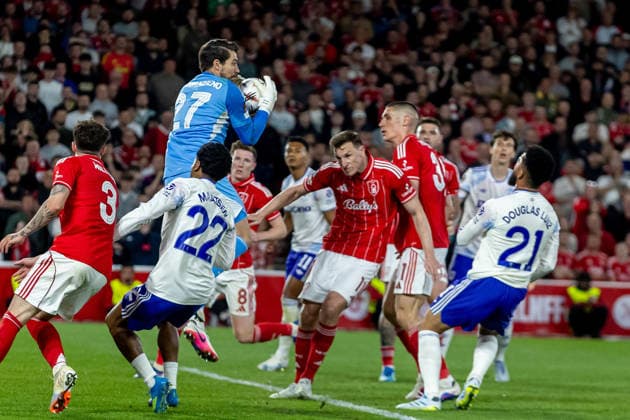 Nottingham Forest v Aston Villa, Europa League, Semi Final First Leg Nottingham Forest goalkeeper Stefan Ortega (27) catches ball during the Europa League semi-final 1st leg match between Nottingham Forest and Aston Villa at the City Ground, Nottingham, UK on 30 April 2026. Nottingham City Ground Nottinghamshire UK Editorial use only , Copyright: xManjitxNarotrax PSI-24183-0108